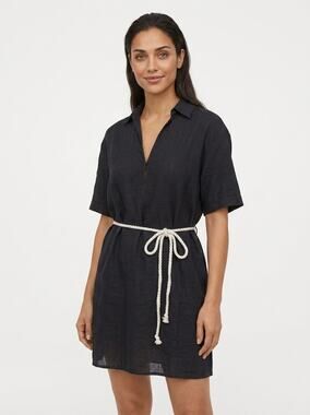 NWT H&M Linen Blend Collared Mini Shirt Dress Lightweight Women Size XS